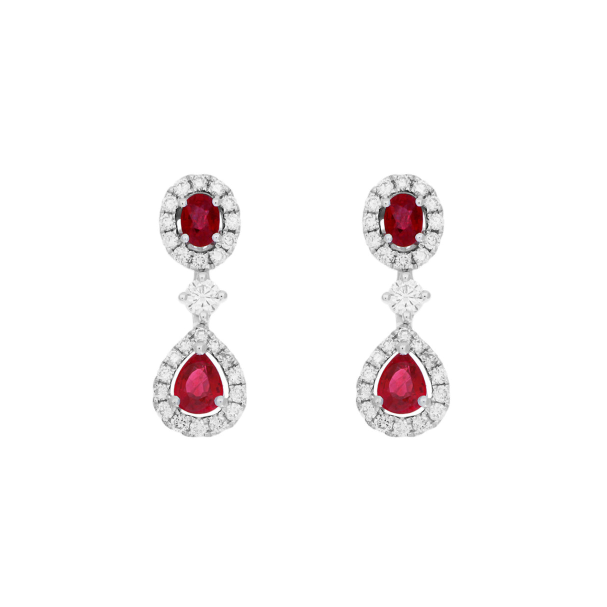 18K White Gold 1.34 Carat Ruby Diamond Drop Earrings Fine Jewellery Modaselle