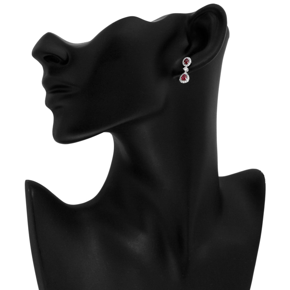 18K White Gold 1.34 Carat Ruby Diamond Drop Earrings Fine Jewellery Modaselle