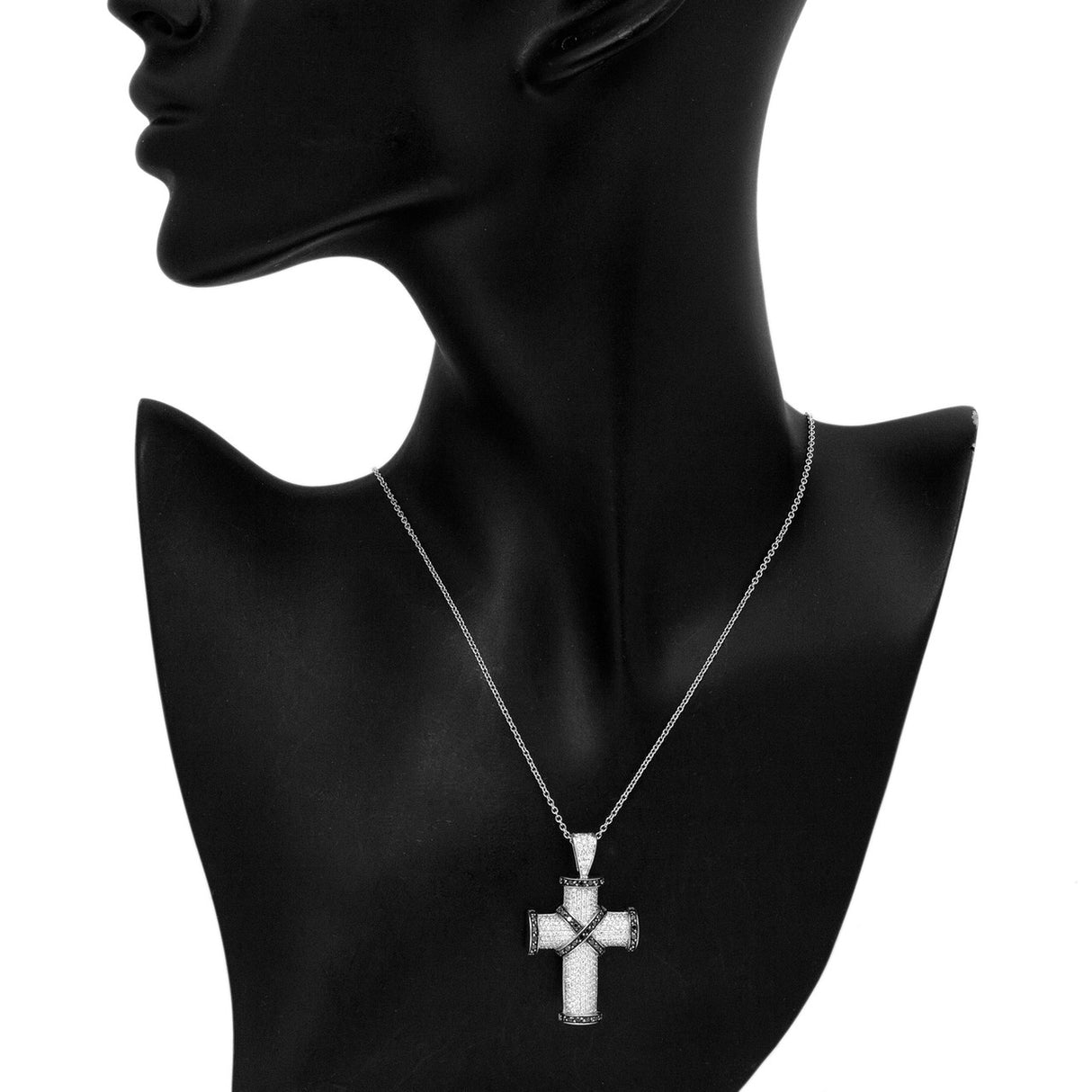 18K White Gold Black & White Diamond Cross Necklace Fine Jewellery Modaselle