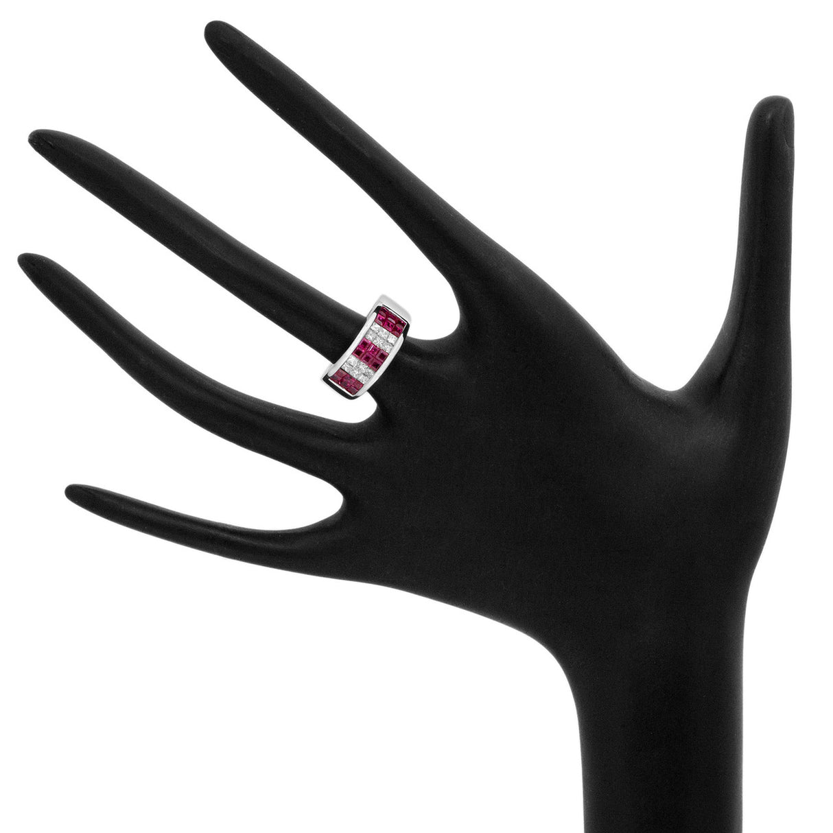 18K White Gold Ruby Diamond Invisible Set Ring Fine Jewellery Modaselle