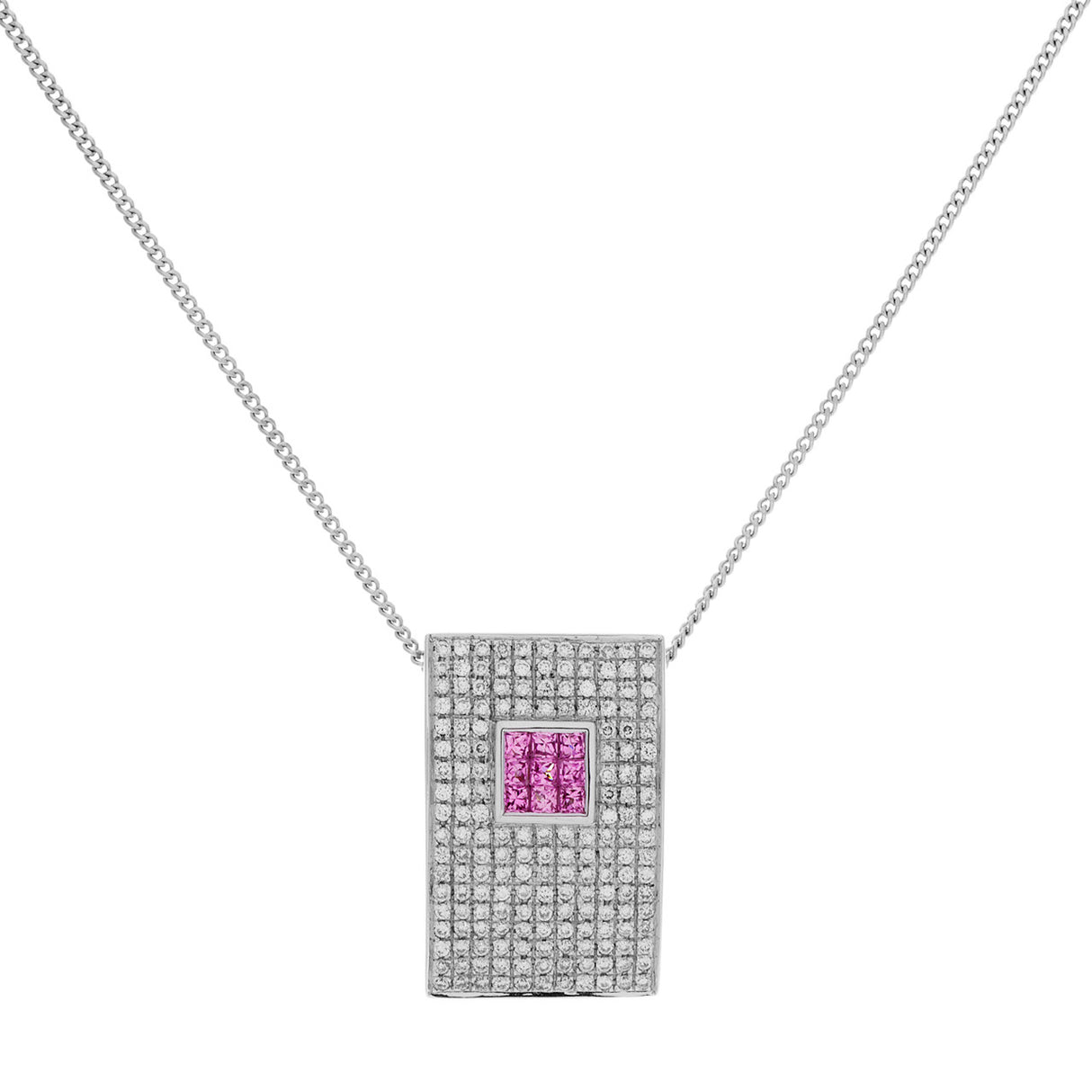 18K White Gold Diamond Pink Sapphire Pendant Necklace Fine Jewellery Modaselle