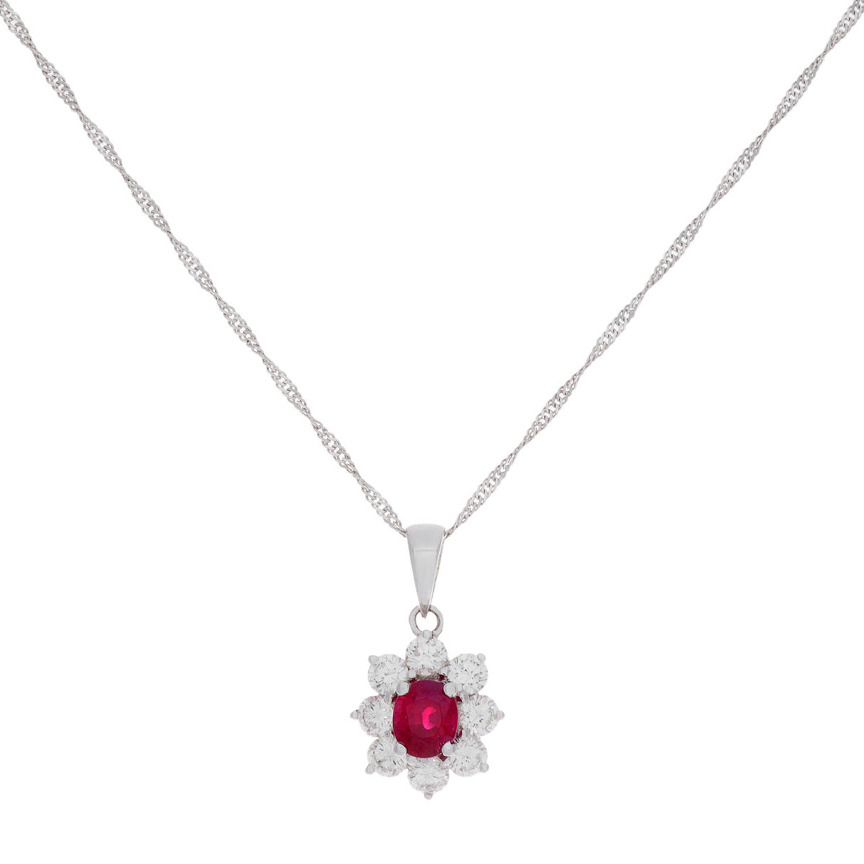18K White Gold Diamond Ruby Pendant Necklace Fine Jewellery Modaselle