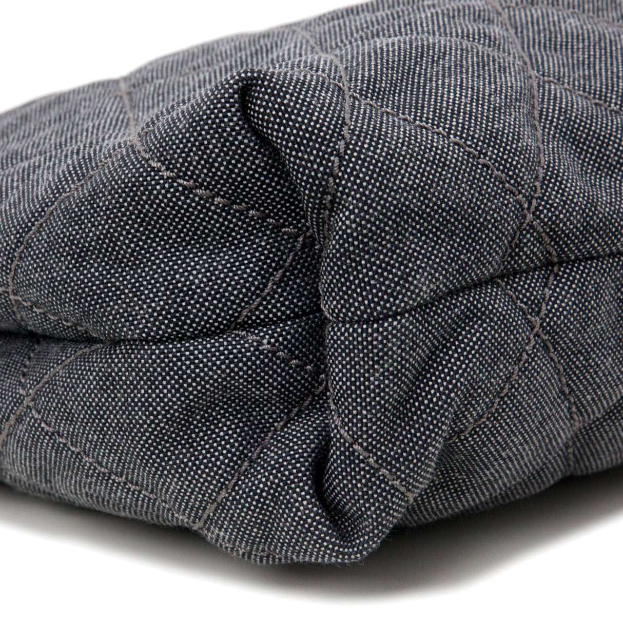 Chanel Grey Quilted Grosgrain Denim Drawstring Tote Handbags Chanel