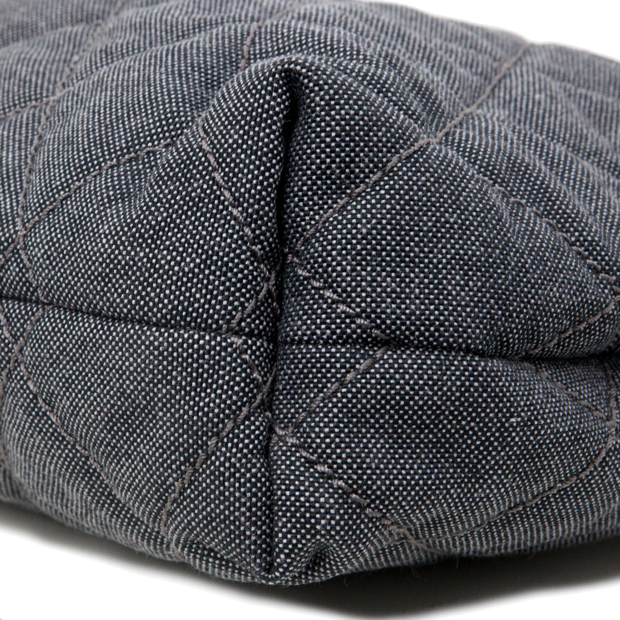 Chanel Grey Quilted Grosgrain Denim Drawstring Tote Handbags Chanel
