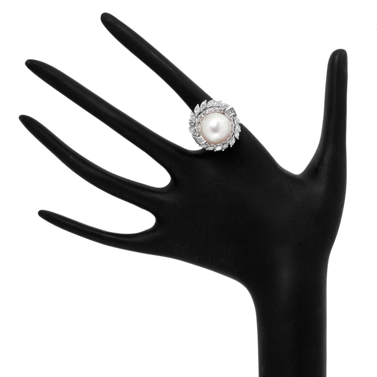 18K White Gold South Sea Pearl Diamond Cluster Ring Fine Jewellery Modaselle