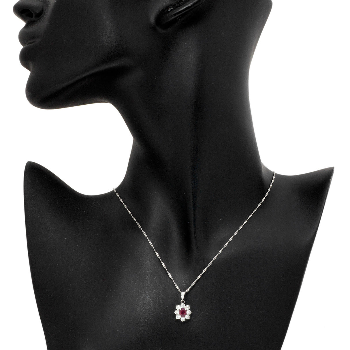 18K White Gold Diamond Ruby Pendant Necklace Fine Jewellery Modaselle