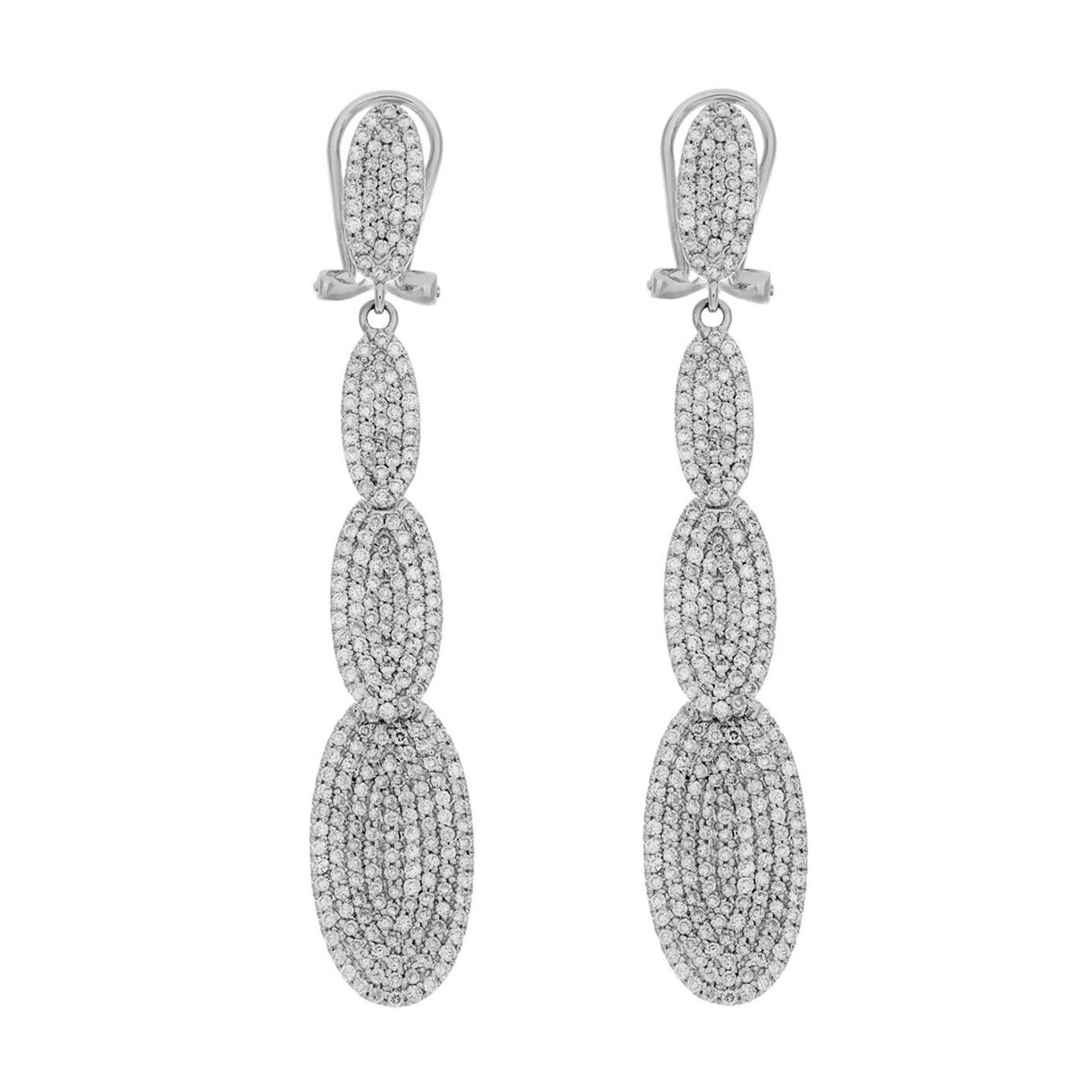 14K White Gold Pave Diamond Drop Earrings Fine Jewellery Modaselle