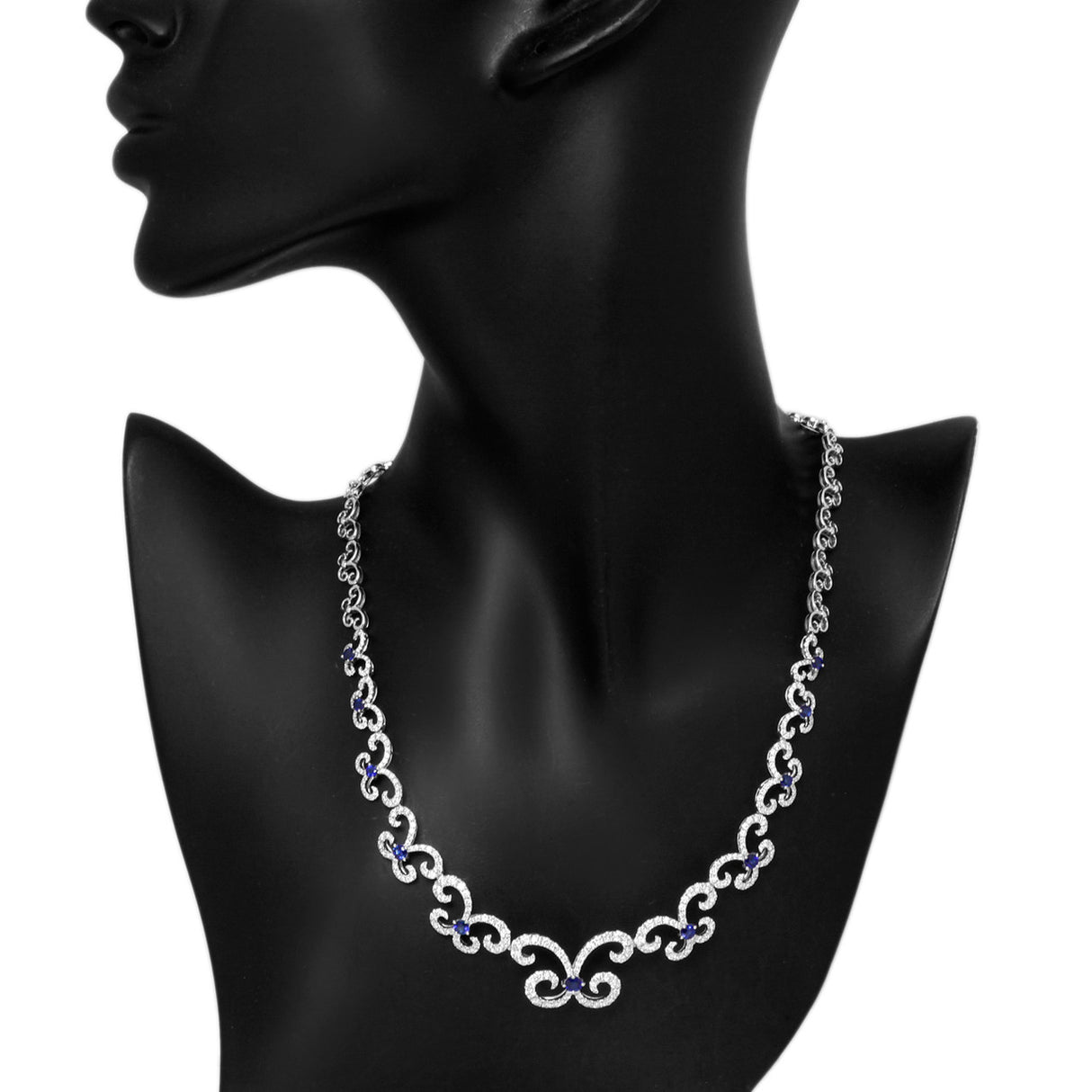 18K White gold 4.33 Carat Diamond & Sapphire Necklace Fine Jewellery Modaselle