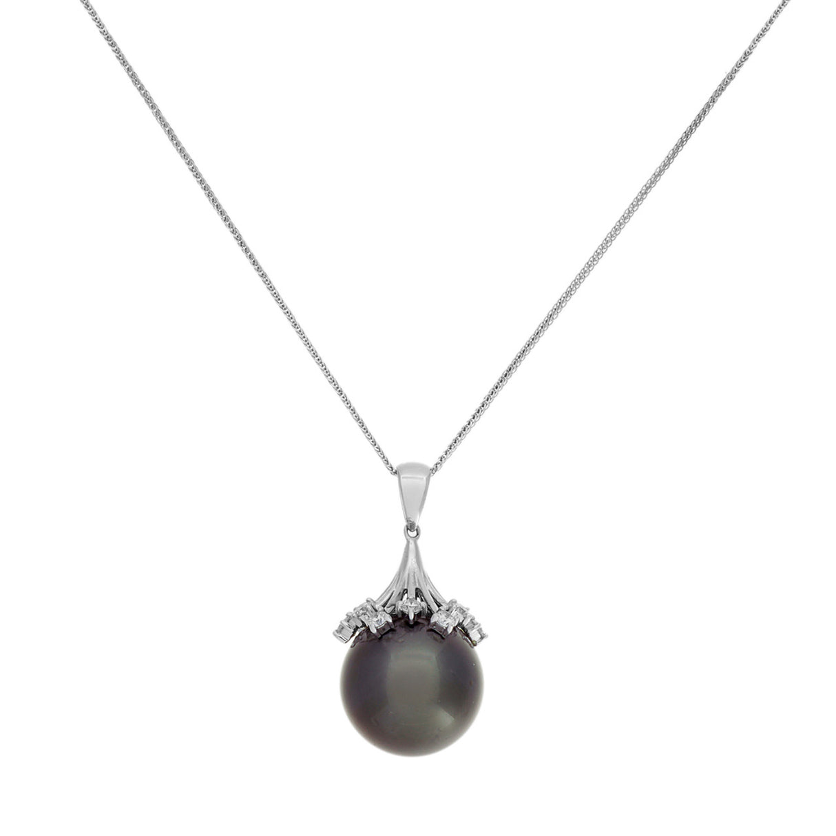 18K White Gold 0.72 Carat Diamond Tahitian Pearl Pendant Necklace Fine Jewellery Modaselle