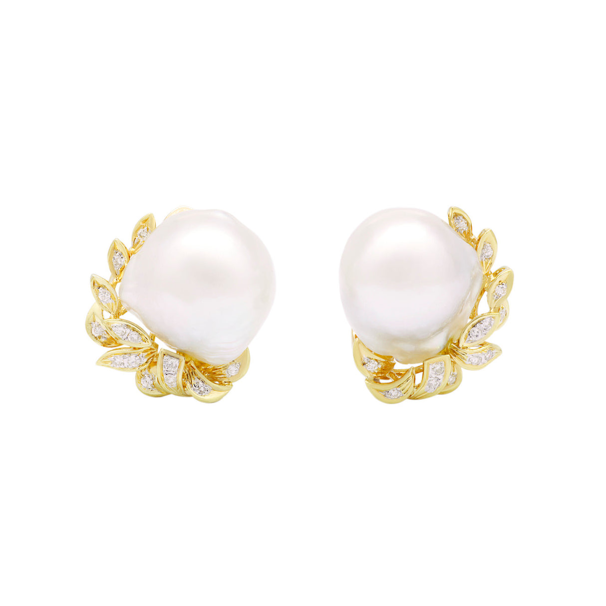 18K Yellow Gold South Sea Pearl 0.28 Carat Diamond Earrings Fine Jewellery Modaselle