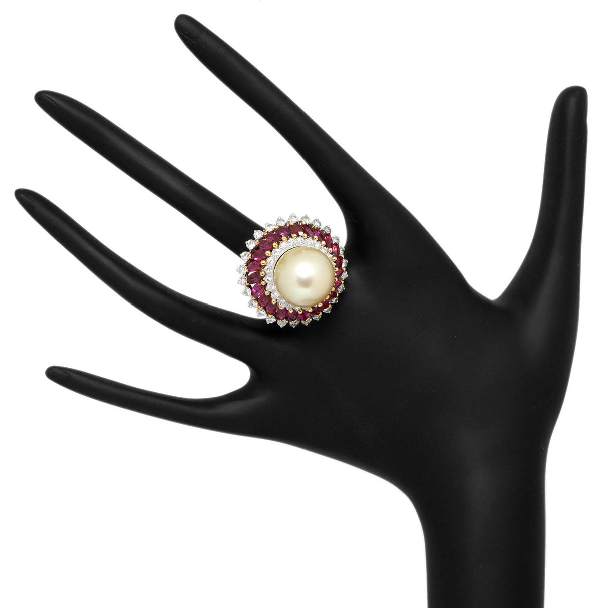 18K Yellow Gold South Sea Pearl, Ruby & Diamond Ring Fine Jewellery Modaselle