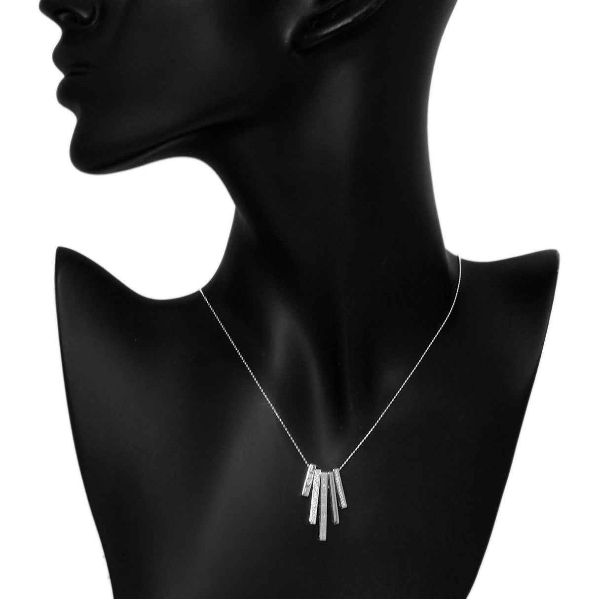 18K White Gold Diamond Bar Pendant Necklace Fine Jewellery Modaselle