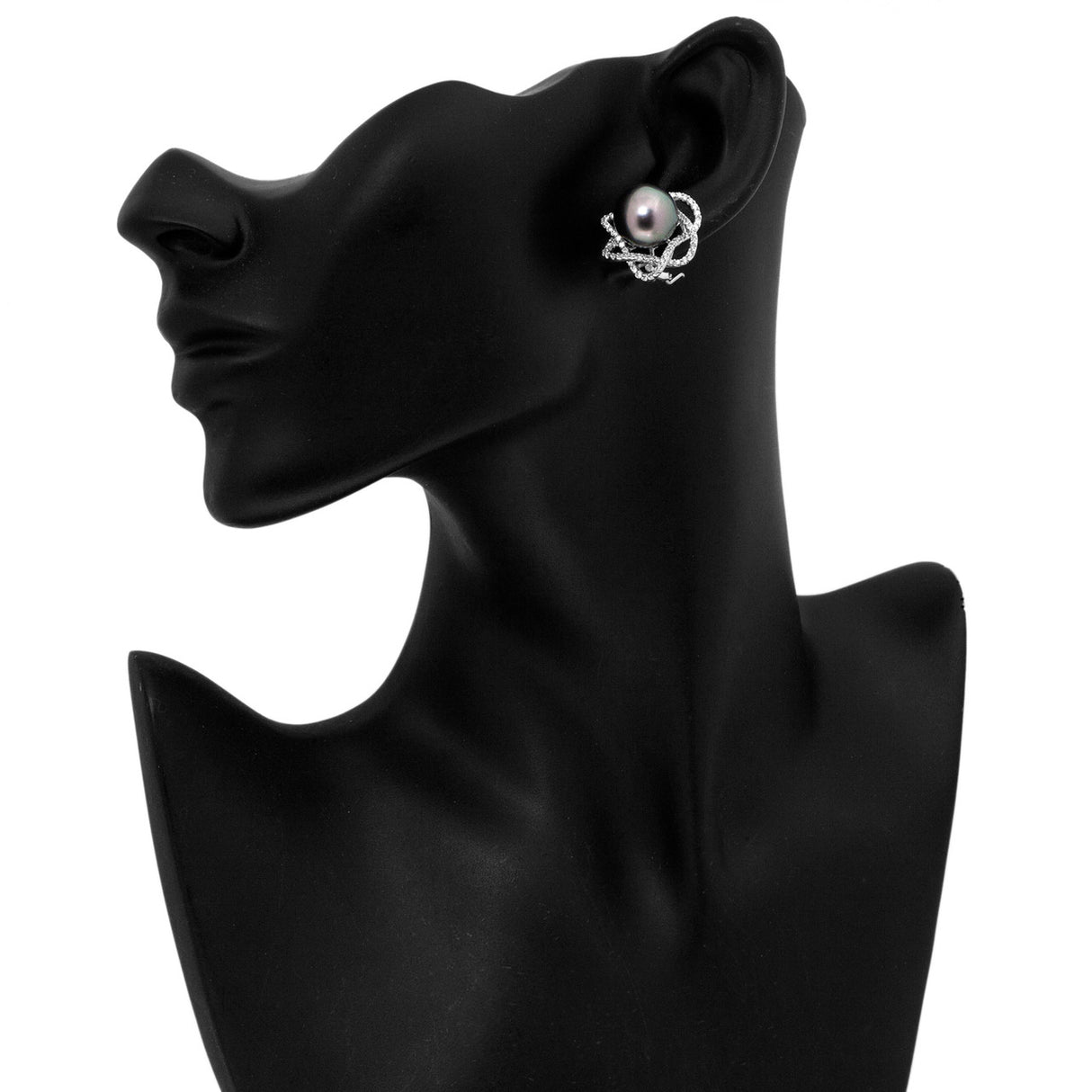 18K White Gold Diamond Framed Tahitian Black Pearl Earrings Fine Jewellery Modaselle