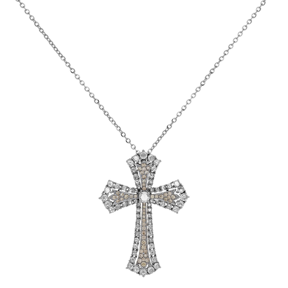 18K White Gold Rose Cut Diamond Cross Pendant Fine Jewellery Modaselle