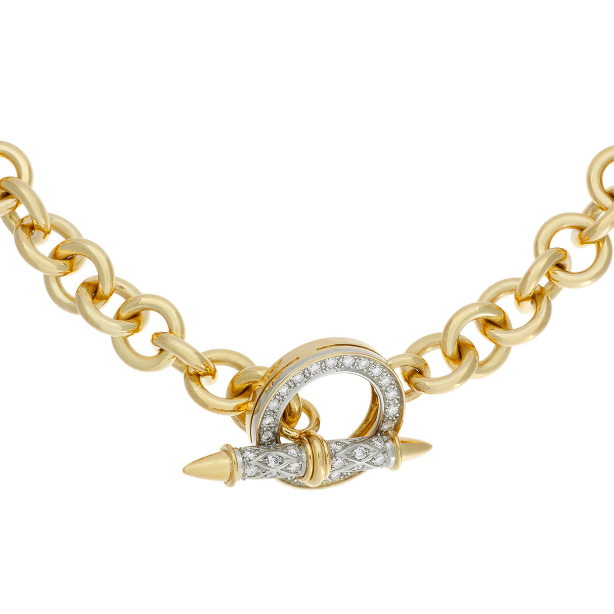 18K Yellow Gold Diamond Vintage Stittgen Toggle Necklace Fine Jewellery Modaselle