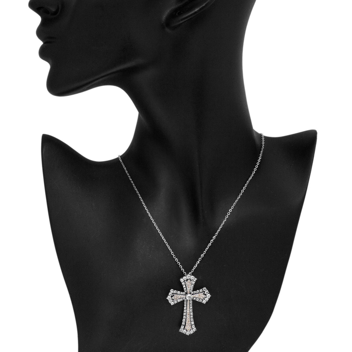 18K White Gold Rose Cut Diamond Cross Pendant Fine Jewellery Modaselle