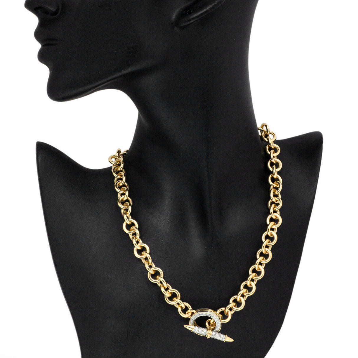 18K Yellow Gold Diamond Vintage Stittgen Toggle Necklace Fine Jewellery Modaselle