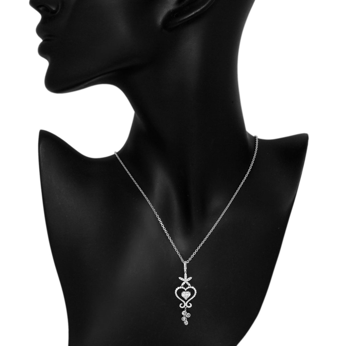 18K White Gold Heart Shaped Diamond Pendant Necklace Fine Jewellery Modaselle