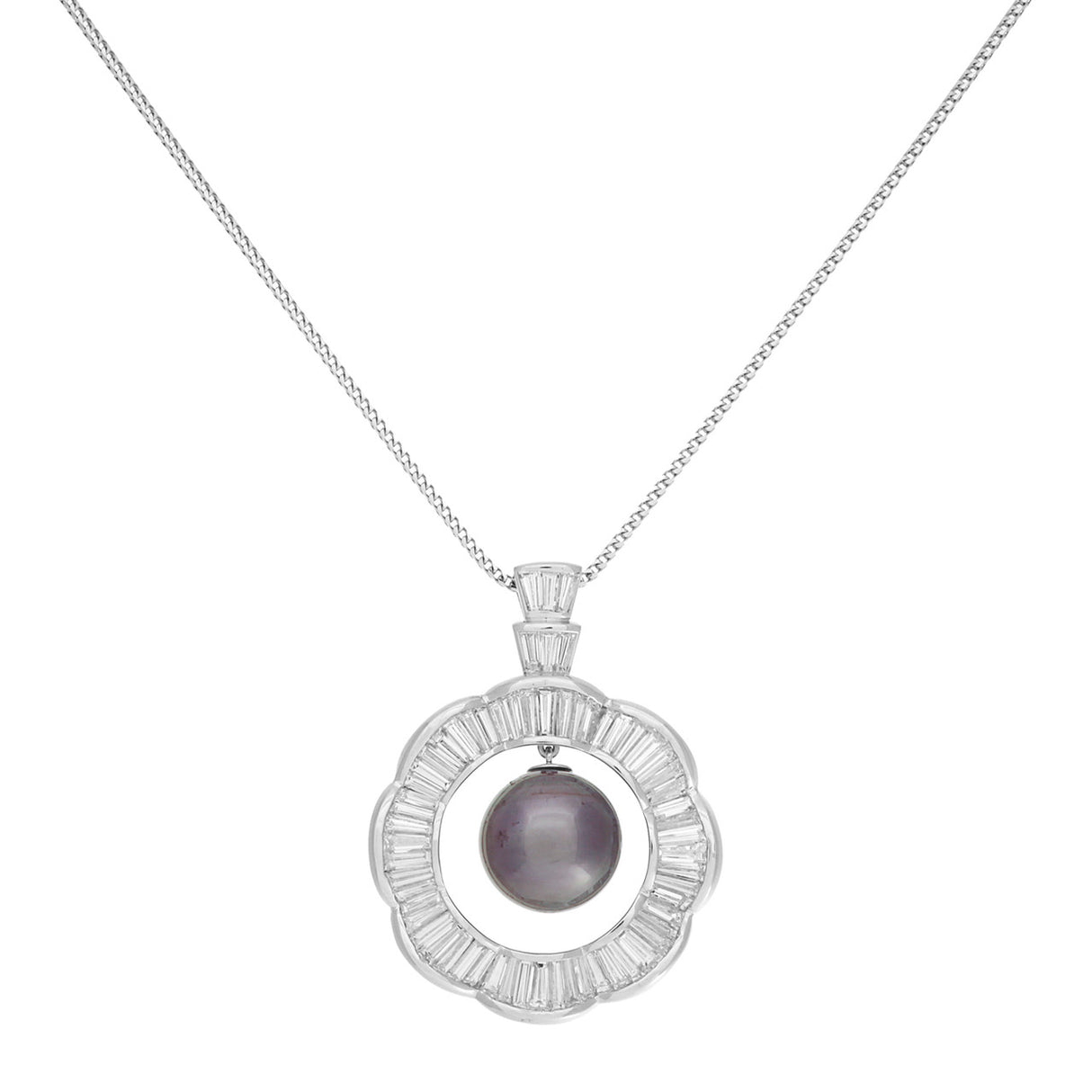 18K White Gold 6.82 Carat Diamond Tahitian Pearl Pendant Necklace Fine Jewellery Modaselle