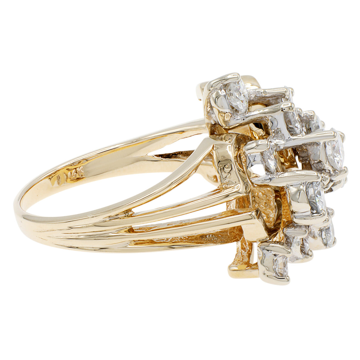 14K Yellow Gold 1.73 Carat Diamond Cluster Ring Fine Jewellery Modaselle