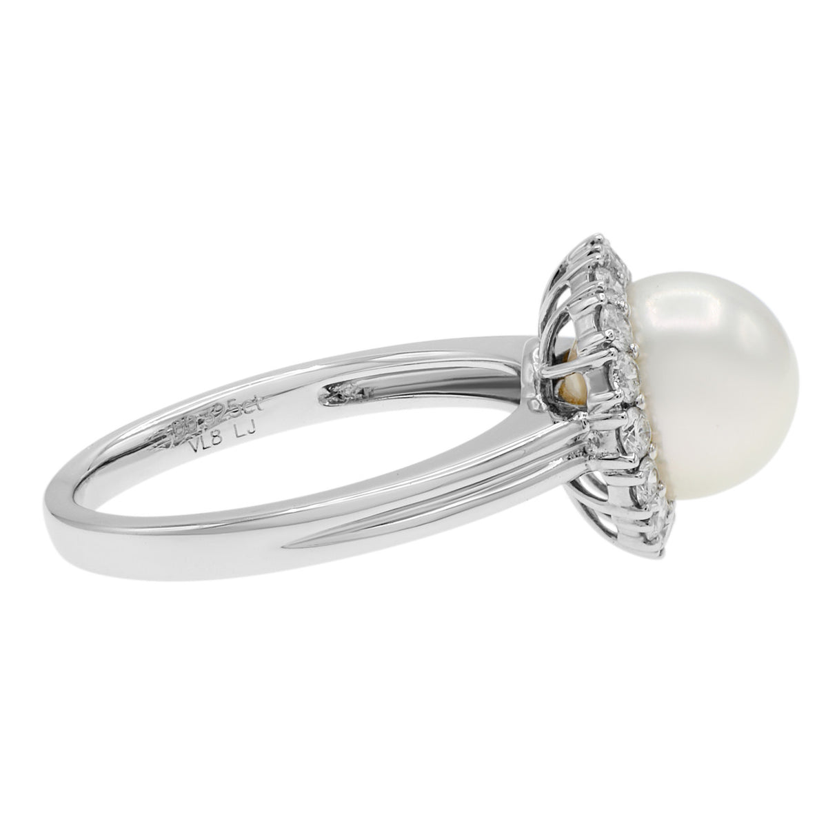 18K White Gold 0.32 Carat Diamond Akoya Pearl Ring Fine Jewellery Modaselle