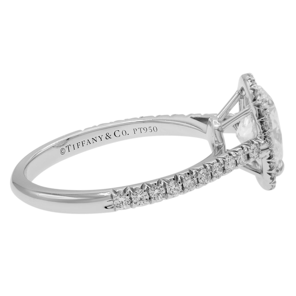 Tiffany & Co. Platinum 1.01 Carat Oval Diamond Soleste Halo Engagement Ring Designer Jewellery Tiffany and Co