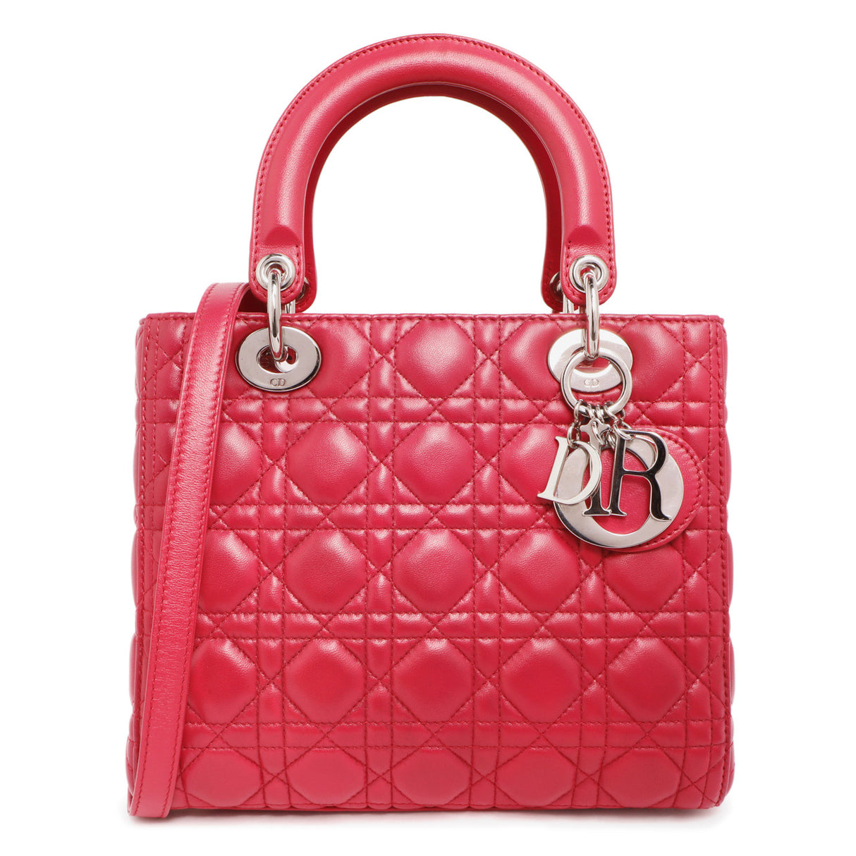 Christian Dior Fuchsia Lambskin Cannage Medium Lady Dior Handbags Christian Dior