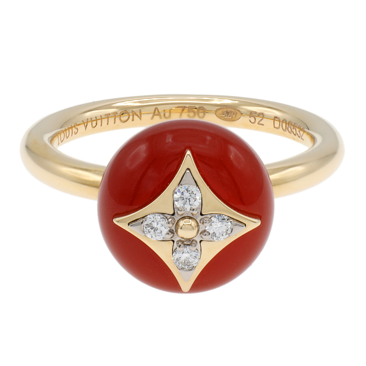 Louis Vuitton 18K Yellow Gold Cornelian Diamond Color Blossom Ring Designer Jewellery Louis Vuitton