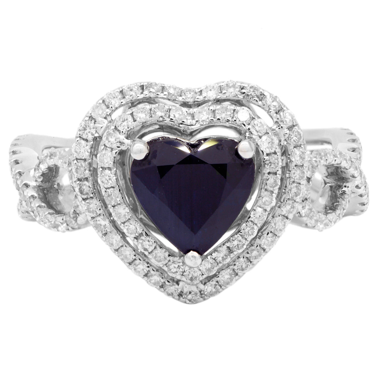 18K White Gold 1.05 Carat Heart Shaped Sapphire Diamond Ring Fine Jewellery Modaselle