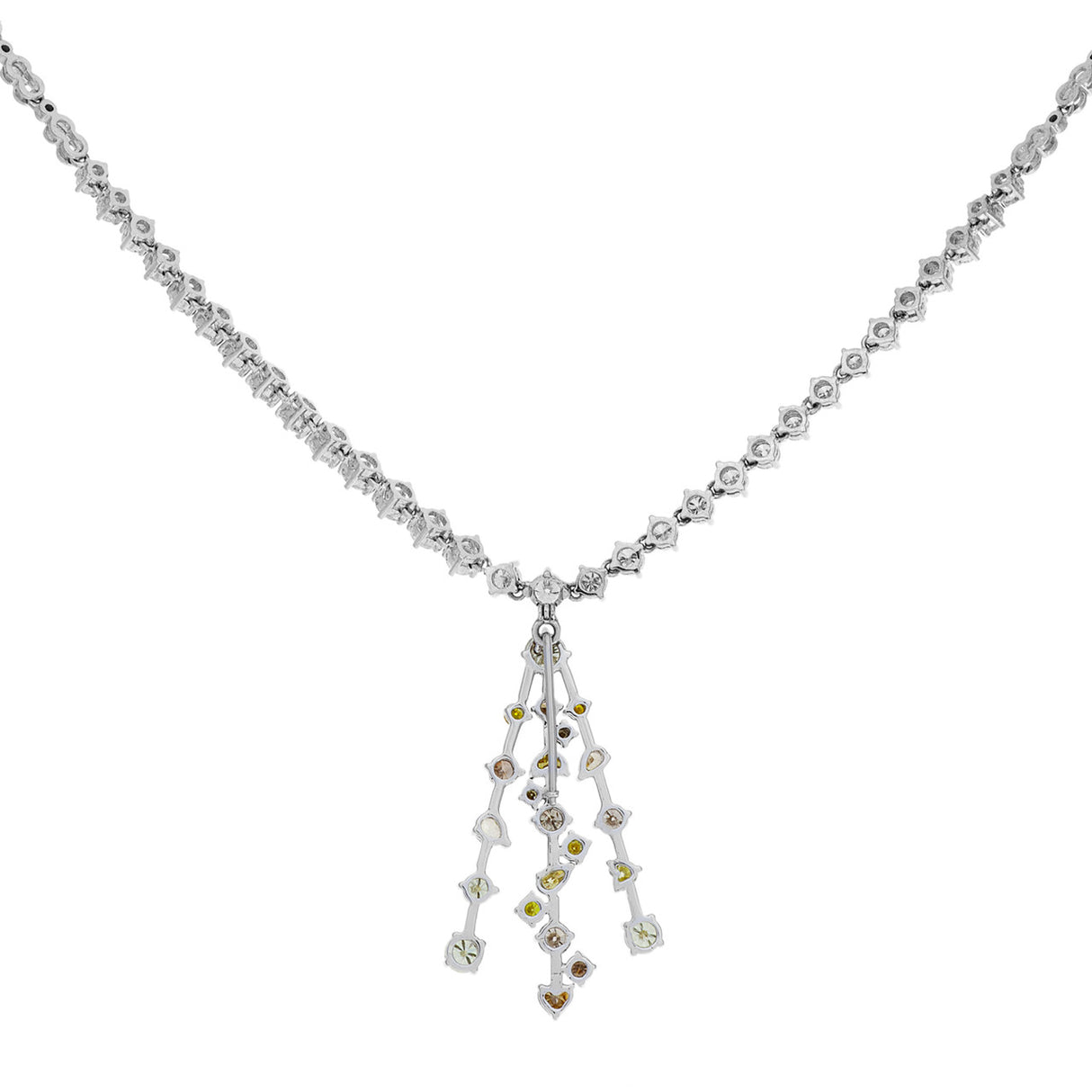 18K White Gold Riviere Necklace w/ Fancy Yellow Diamond Pendant Fine Jewellery Modaselle