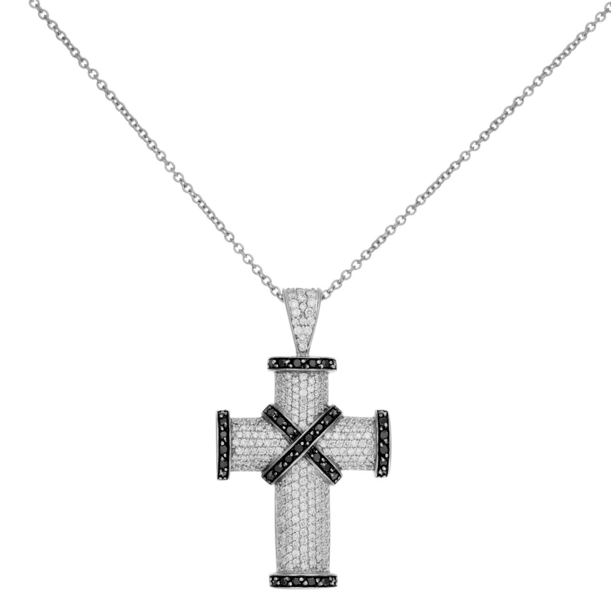 18K White Gold Black & White Diamond Cross Necklace Fine Jewellery Modaselle