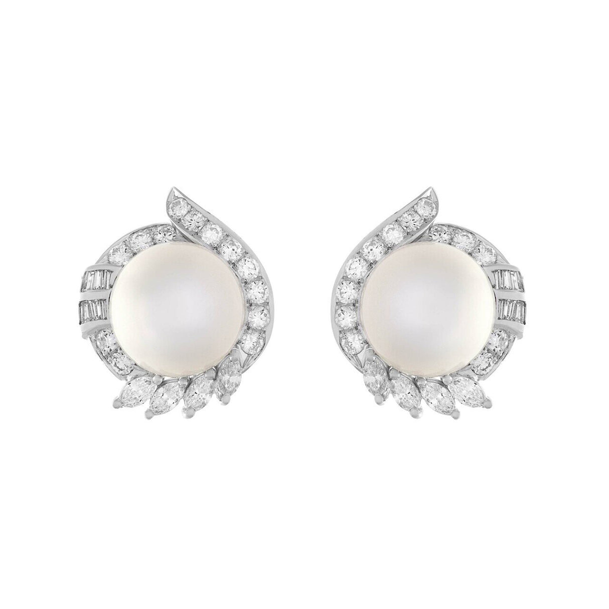 18K White Gold South Sea Pearl 2.10 Carat Diamond Earrings Fine Jewellery Modaselle