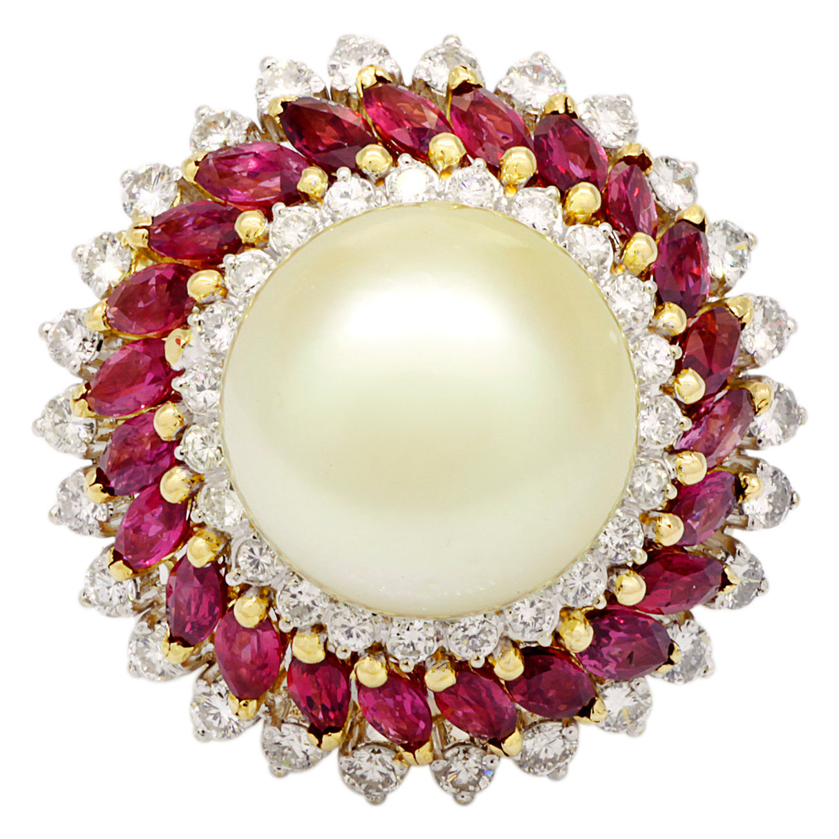 18K Yellow Gold South Sea Pearl, Ruby & Diamond Ring Fine Jewellery Modaselle