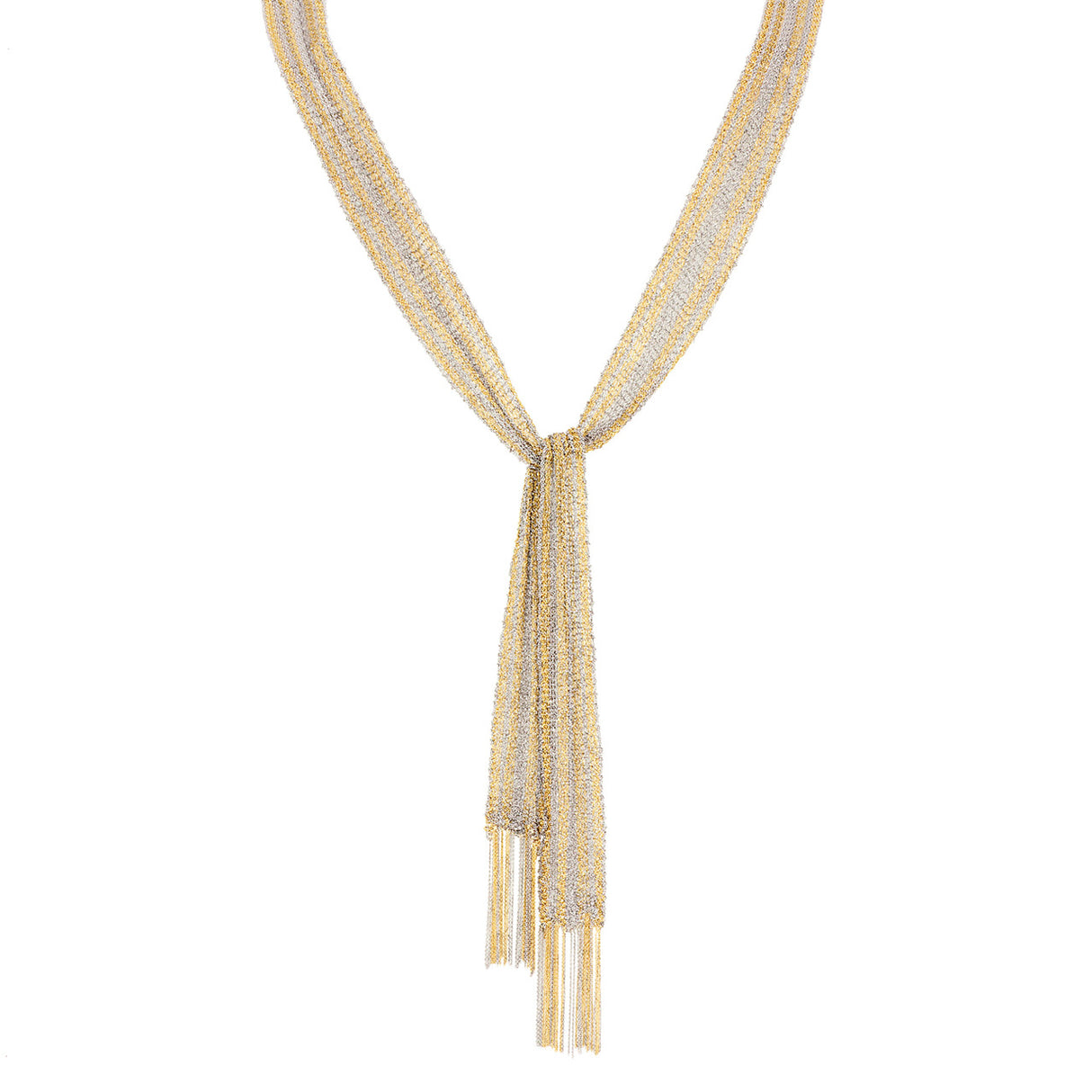 18K Yellow & White Gold Woven Mesh Scarf Necklace Fine Jewellery Modaselle