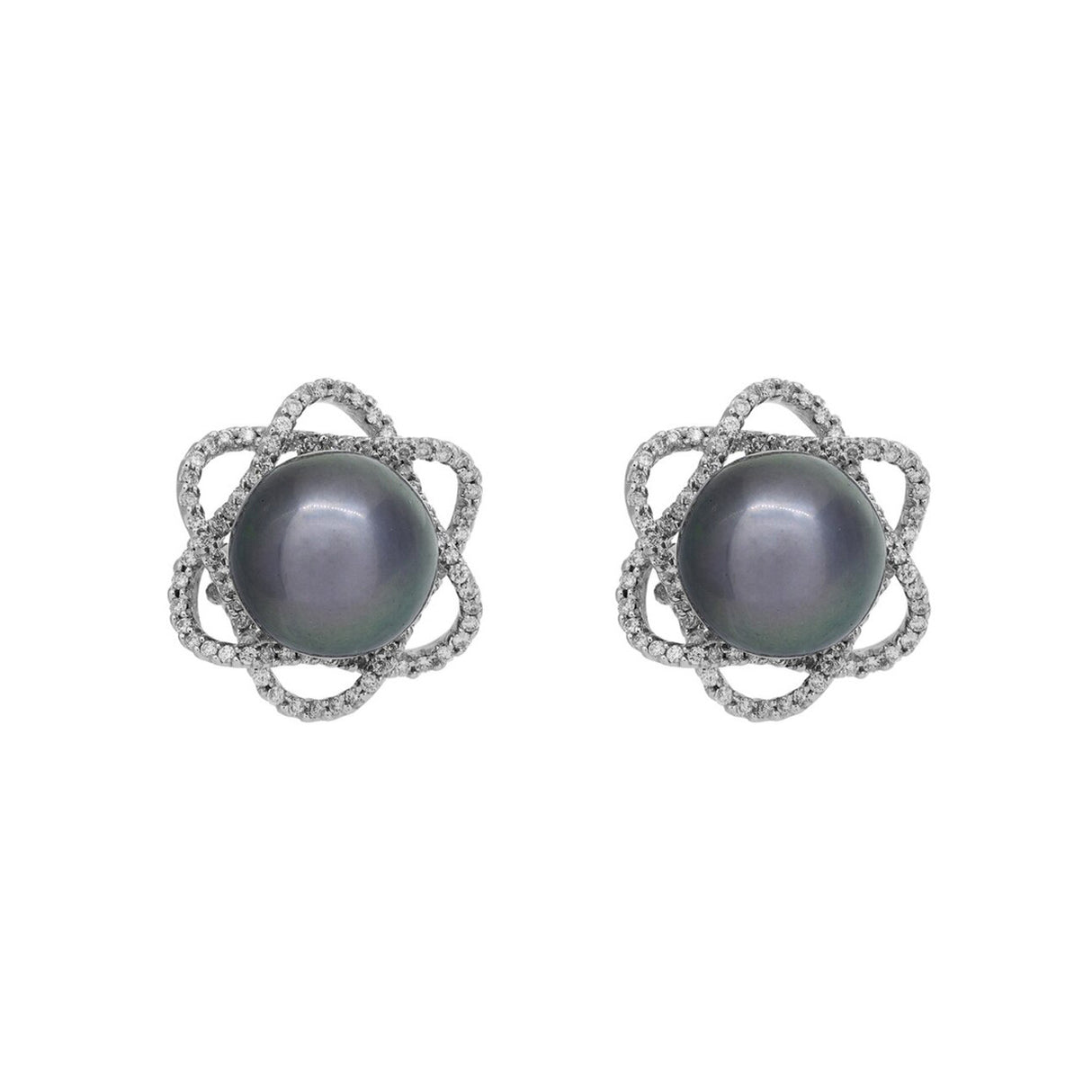 18K White Gold Diamond Framed Tahitian Black Pearl Earrings Fine Jewellery Modaselle
