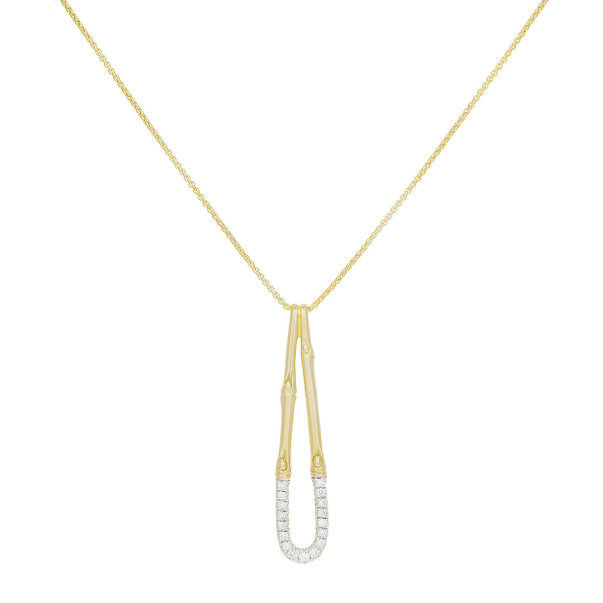 John Hardy 18K Yellow Gold & Diamond Bamboo Hoop Pendant Necklace Designer Jewellery John Hardy