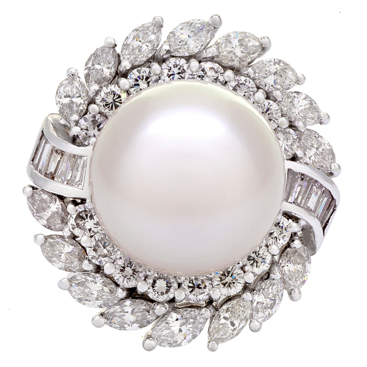 18K White Gold South Sea Pearl Diamond Cluster Ring Fine Jewellery Modaselle