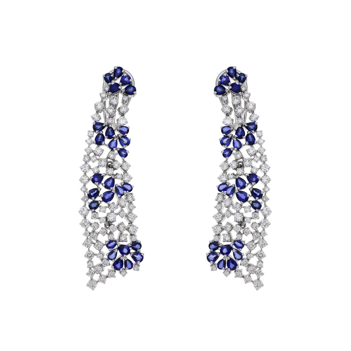 14K White Gold Diamond Sapphire Drop Earrings Fine Jewellery Modaselle