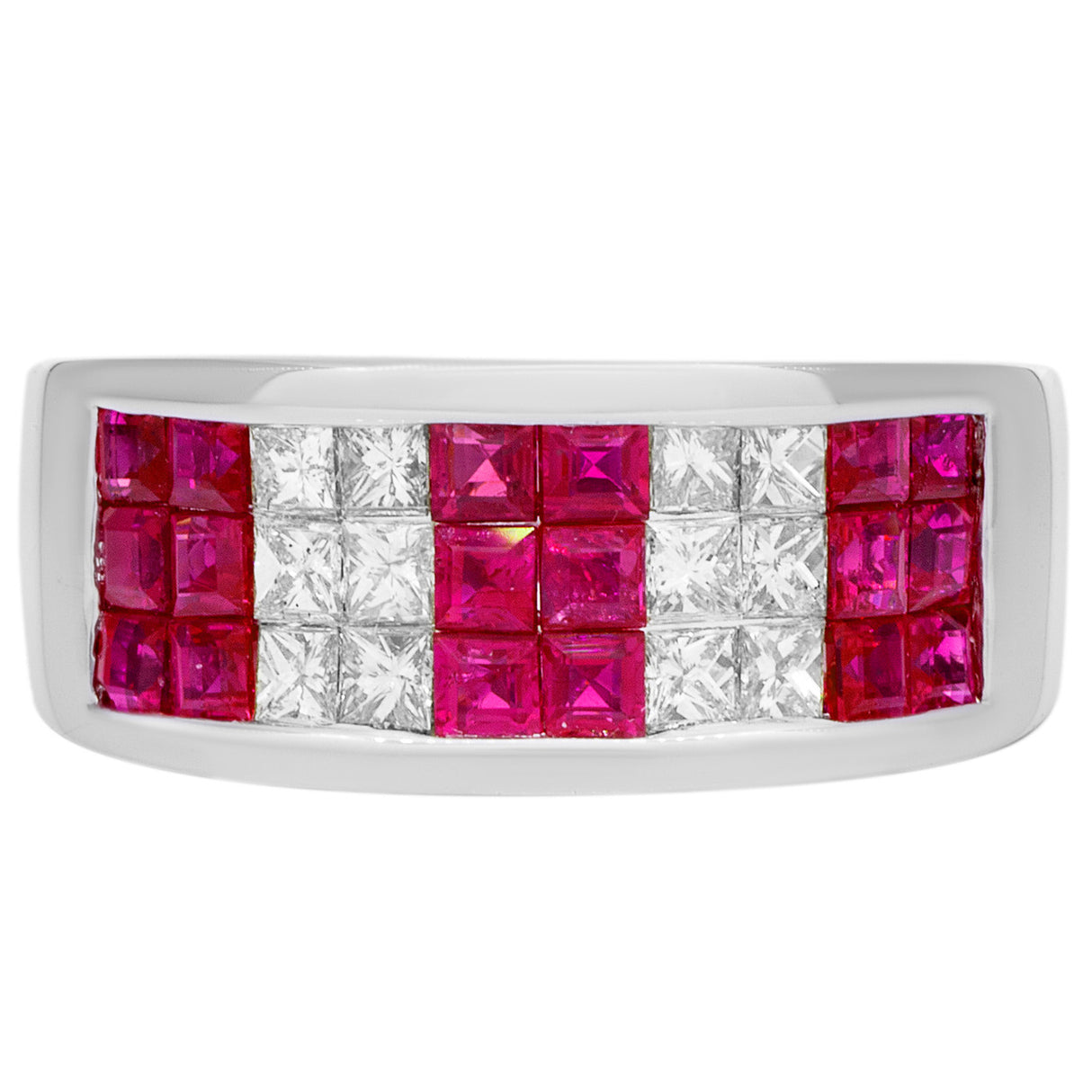 18K White Gold Ruby Diamond Invisible Set Ring Fine Jewellery Modaselle