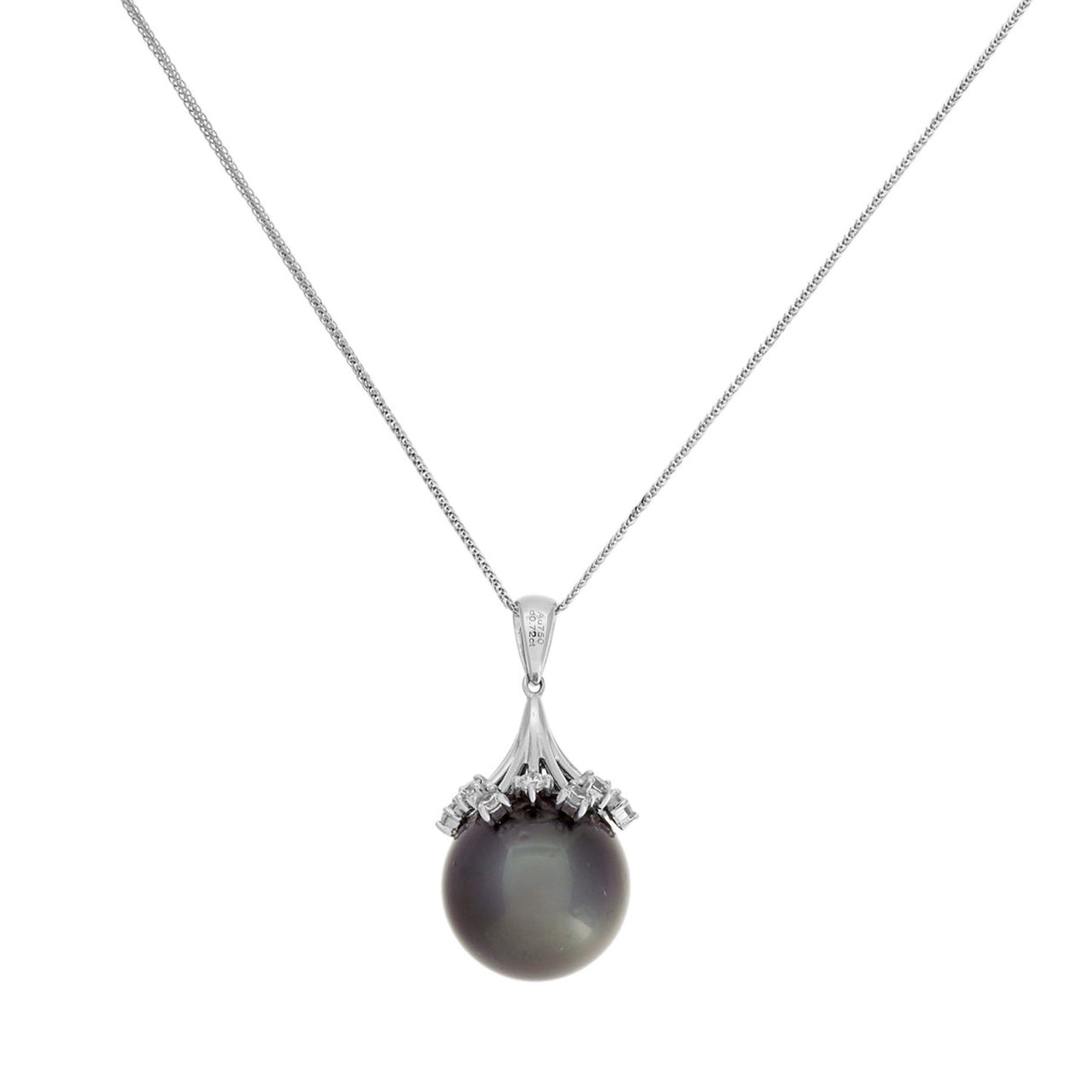 18K White Gold 0.72 Carat Diamond Tahitian Pearl Pendant Necklace Fine Jewellery Modaselle