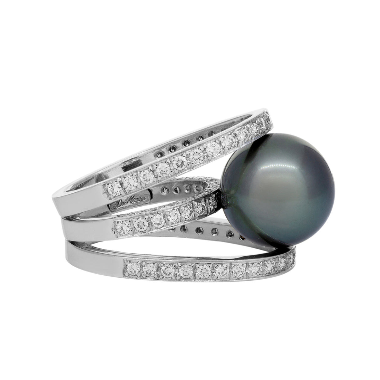 18K White Gold Diamond Tahitian Black Pearl Ring Fine Jewellery Modaselle