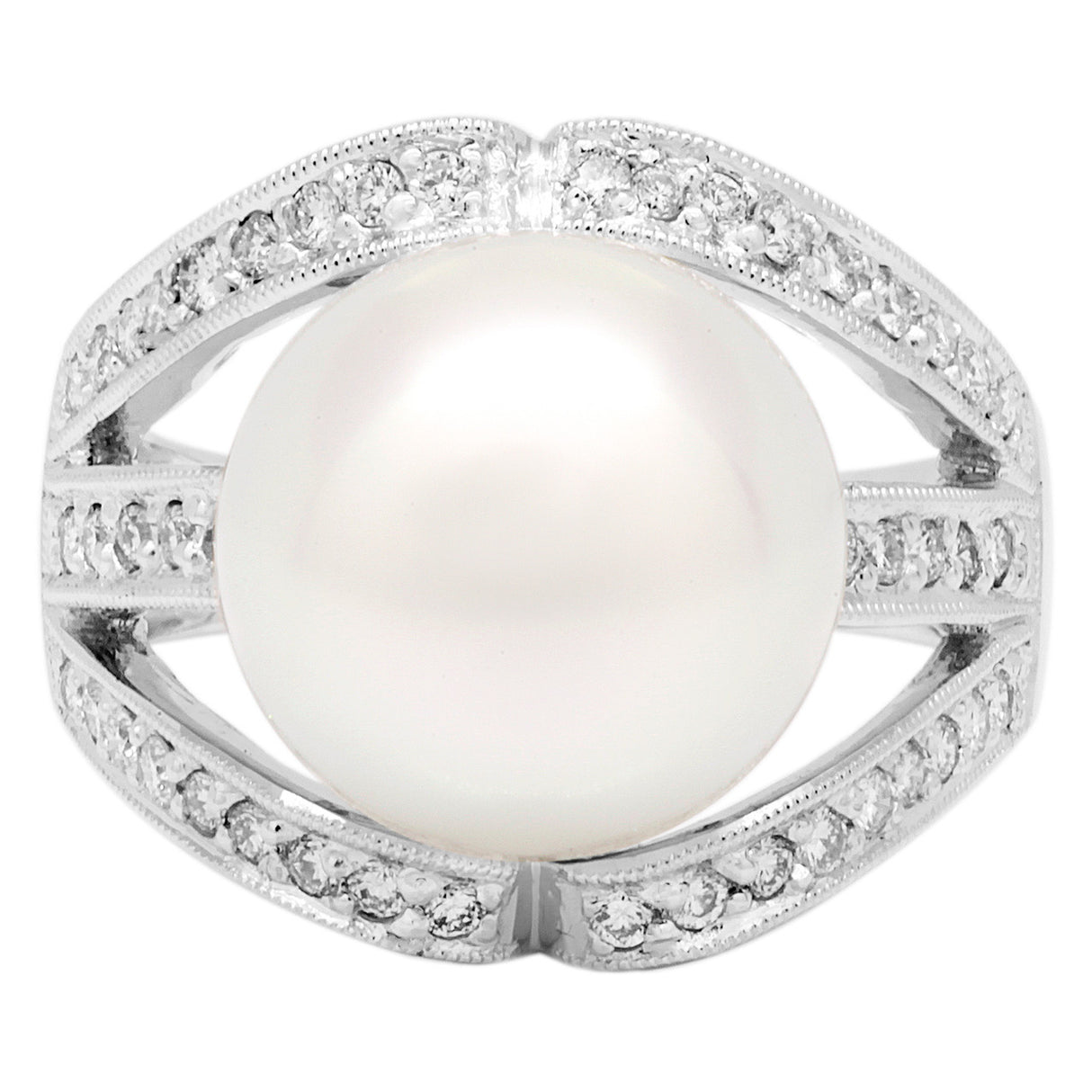 18K White Gold South Sea Pearl 0.46 Carat Diamond Ring Fine Jewellery Modaselle