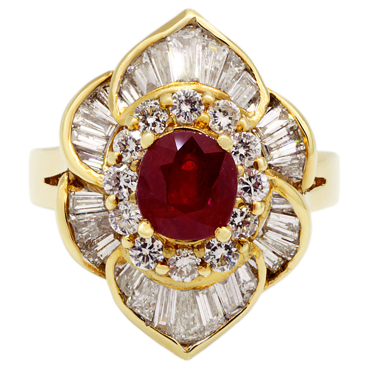 18K Yellow Gold 1.25 Carat Ruby Diamond Ring Fine Jewellery Modaselle