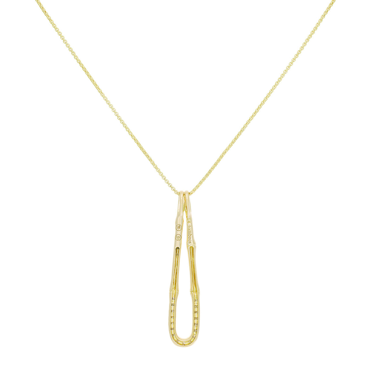 John Hardy 18K Yellow Gold & Diamond Bamboo Hoop Pendant Necklace Designer Jewellery John Hardy