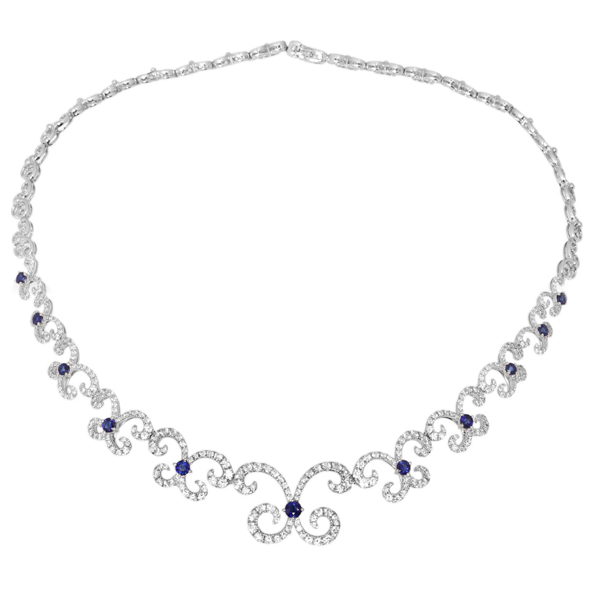 18K White gold 4.33 Carat Diamond & Sapphire Necklace Fine Jewellery Modaselle
