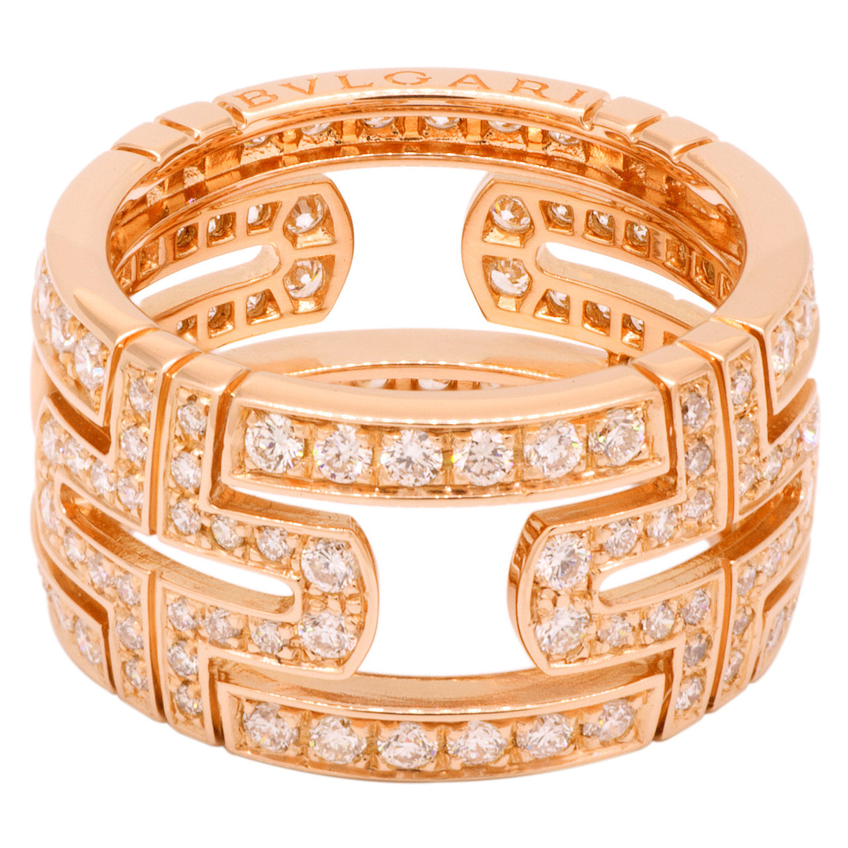 Bulgari 18K Rose Gold Parentesi Pave Diamond Ring Designer Jewellery Bulgari