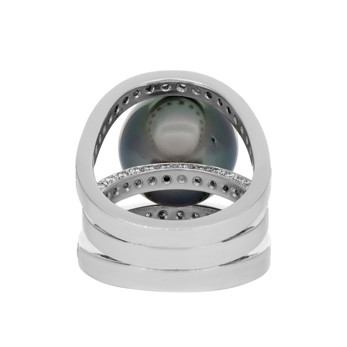 18K White Gold Diamond Tahitian Black Pearl Ring Fine Jewellery Modaselle