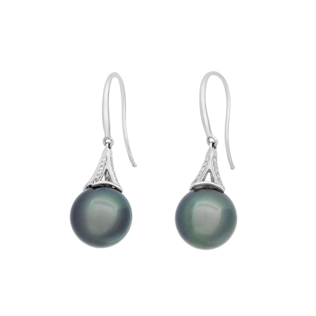 18K White Gold Tahitian Black Pearl Diamond Earrings Fine Jewellery Modaselle