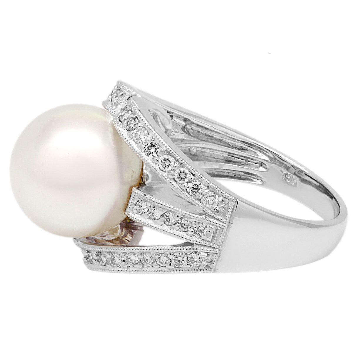 18K White Gold South Sea Pearl 0.46 Carat Diamond Ring Fine Jewellery Modaselle