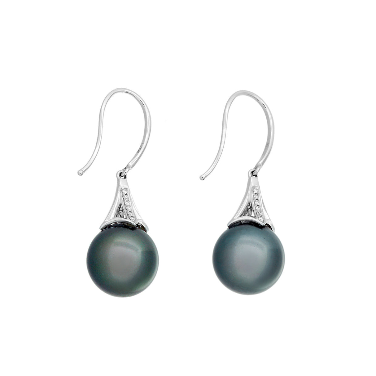 18K White Gold Tahitian Black Pearl Diamond Earrings Fine Jewellery Modaselle